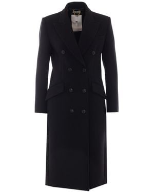 Elisabetta Franchi Double-Breasted Long Coat - Black