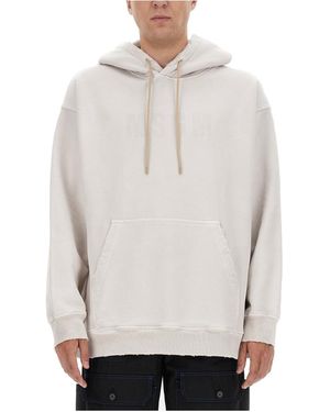 MSGM Distressed Effect Drawstring Hoodie - White