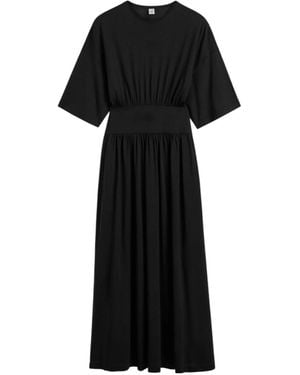 TOTEME Short-Sleeve Pleated Midi Dress - Black