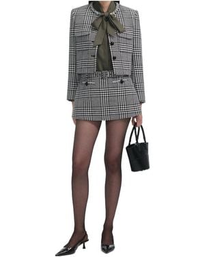 Self-Portrait Houndstooth Embellished Trim Cropped Jacket - Gray
