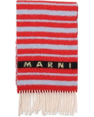 Marni Striped Fringed Scarf - Red