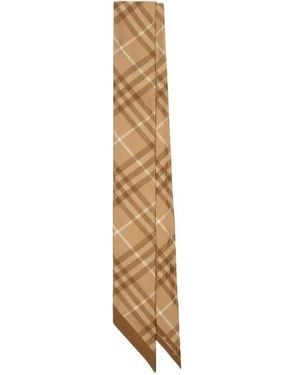 Burberry Skinny Contrast Check Silk Scarf - White