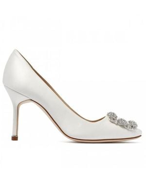 Manolo Blahnik Hangisi Embellished Buckle Court Shoes - White