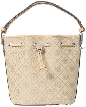 Tory Burch T Monogram Drawstring Bucket Bag - White