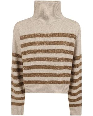 Brunello Cucinelli Sequin-Embellished Striped Sweater - Natural