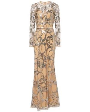 Elie Saab Sequined Sheer Tulle Gown - Natural