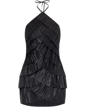 Cult Gaia Marsla Plissé-Satin Halterneck Mini Dress - Black