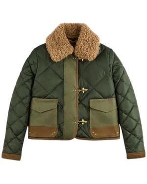 Fay Quilted Shearling-Collar Jacket - Green