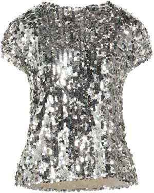 Dolce & Gabbana Stylish Solid-Colored Mesh Sequin T-Shirt - Grey