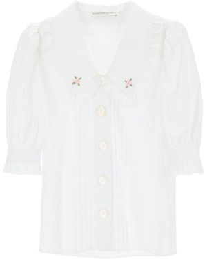 Alessandra Rich Embroidered-Floral Blouse - White