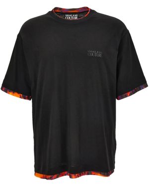 Versace Jeans Couture Short-Sleeved Cotton T-Shirt With Vibrant Trim - Black