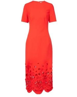 Oscar de la Renta Floral Cutout Cocktail Dress - Red