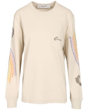 Golden Goose Graphic Printed Long Sleeved T-Shirt - Natural