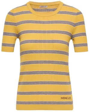 Moncler Striped Cotton Short Sleeve Polo Shirt - Yellow