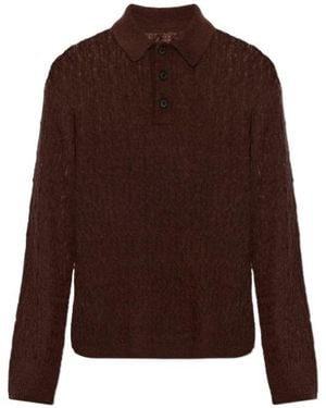 AllSaints Cyclone Long Sleeve Knitted Polo Top - Brown