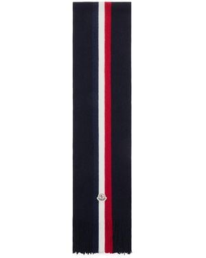 Moncler Logo Patch Fringe Detailed Scarf - Blue