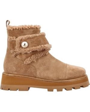 Jimmy Choo Shearling-Trimmed Platform Boots - Brown