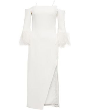 David Koma Feather-Trimmed Midi Dress - White