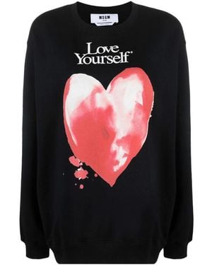 MSGM Slogan Print Silhouette Hoodie - Black