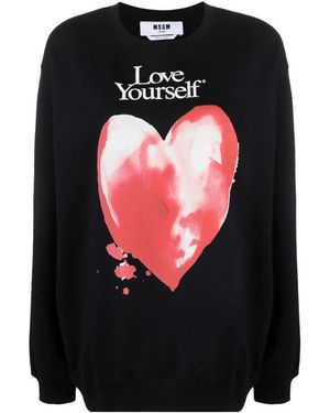 MSGM Slogan Print Silhouette Hoodie - Black