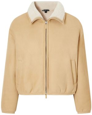 James Perse Cropped Shearling-Trimmed Suede Jacket - Natural