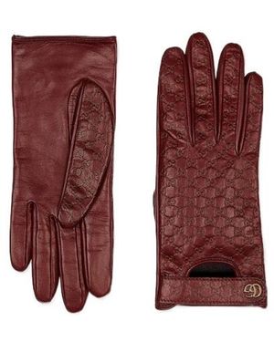 Gucci Gg Leather Gloves With Double G - Red