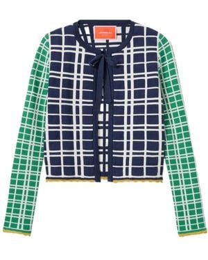 La DoubleJ Tie Front Checked Cardigan - Blue