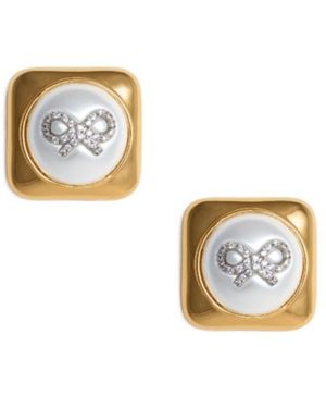 Self-Portrait Bow Embellished Square Earrings - Metallic