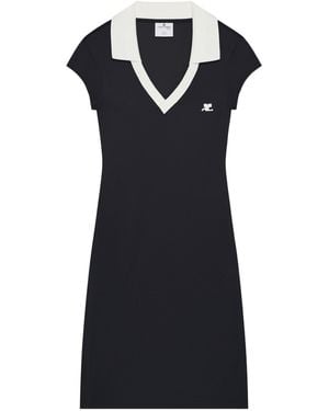 Courreges Logo-Patch V-Neck Mini Dress - Black