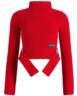 Patou Ribbed Mock-Neck Top - Red