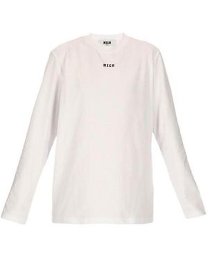 MSGM Logo Printed Long-Sleeved T-Shirt - White