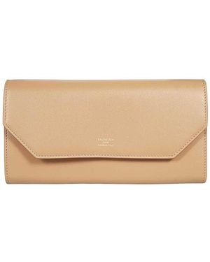 Balenciaga Leather Continental Wallet - Natural