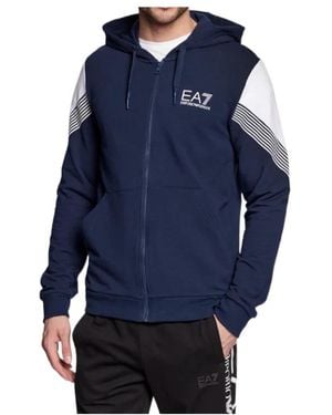 EA7 Logo Hooded Casual Coat - Blue