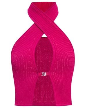 MISBHV Knitted Halter-Neck Crop Top - Pink