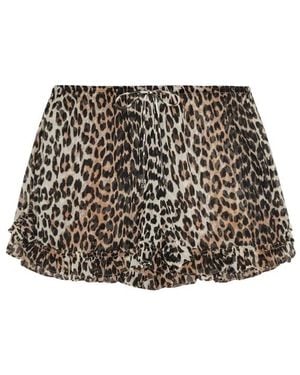 Ganni Leopard-Print Ruffled Shorts - Black