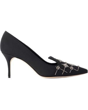 Manolo Blahnik Embellished Crepe De Chine Court Shoes - Blue