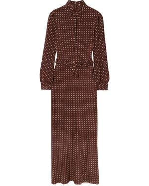 Alessandra Rich Polka Dot Print High-Neck Midi Dress - Red