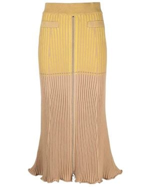 Rabanne Colour-Blocked Ribbed Flared Midi Skirt - Natural