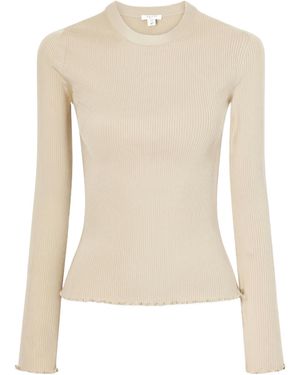 Alaïa Crew Neck Ribbed Slim Knit Top - Natural