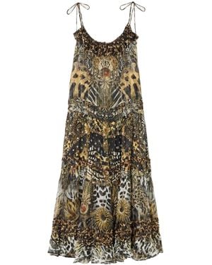 CAMILLA Leopard-Print Embellished Fil Coupé Midi Dress - Green
