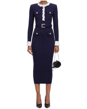 Self-Portrait Flower Rib Knit Midi Dress - Blue