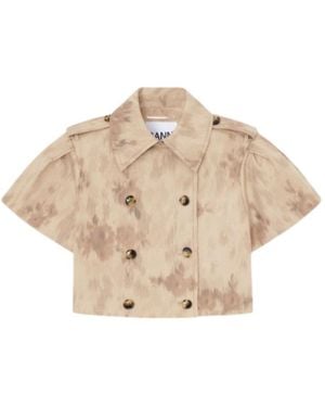Ganni Double-Breasted Printed Jacket - Natural