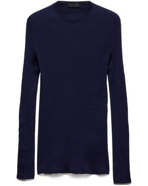 Prada Ribbed Cotton Crew-Neck Jumper - Blue