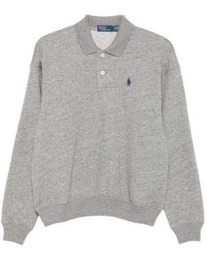 Polo Ralph Lauren Logo-Embroidered Long-Sleeved Polo Shirt - Grey