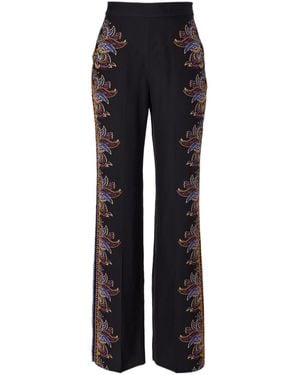 Etro Paisley Silk Wide-Leg Pants - Black