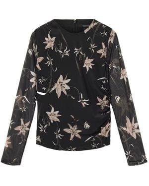 AllSaints Caia Floral Mesh Top - Black