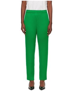 Issey Miyake Pleated Satin Casual Trousers - Green
