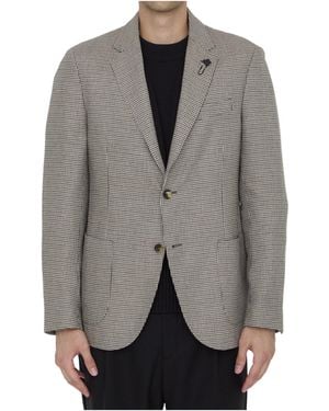 Lardini Houndstooth Single-Breasted Blazer - Grey