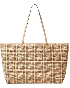 Fendi Ff Raffia Crochet Shopper - Natural
