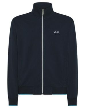 Sun 68 Zip-Up Stand Collar Sweatshirt - Blue